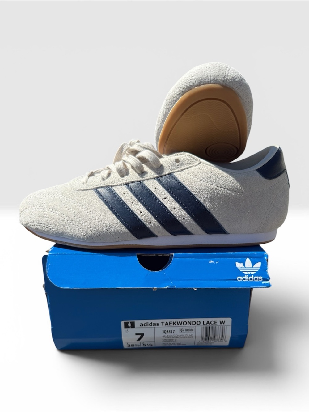 adidas Women’s Taekwondo Lace W Sneakers - Cream with Navy Stripes